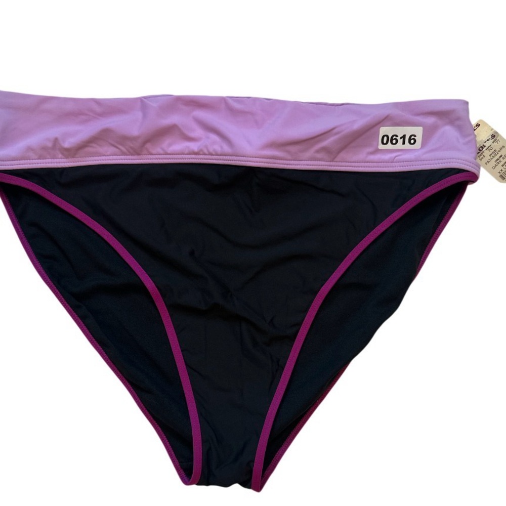 Freshwater Chic Black and Purple Bikini Bottom Women’s XXL High Waist High Cut